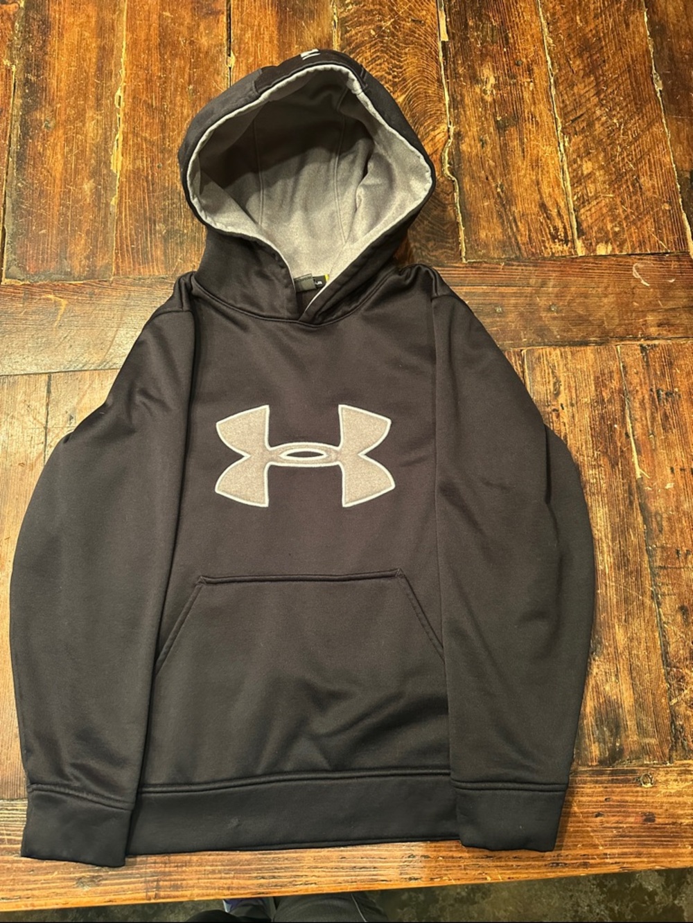 Under Armour Black Hoodie with Light Gray Logo and Lining. Size Youth Small
